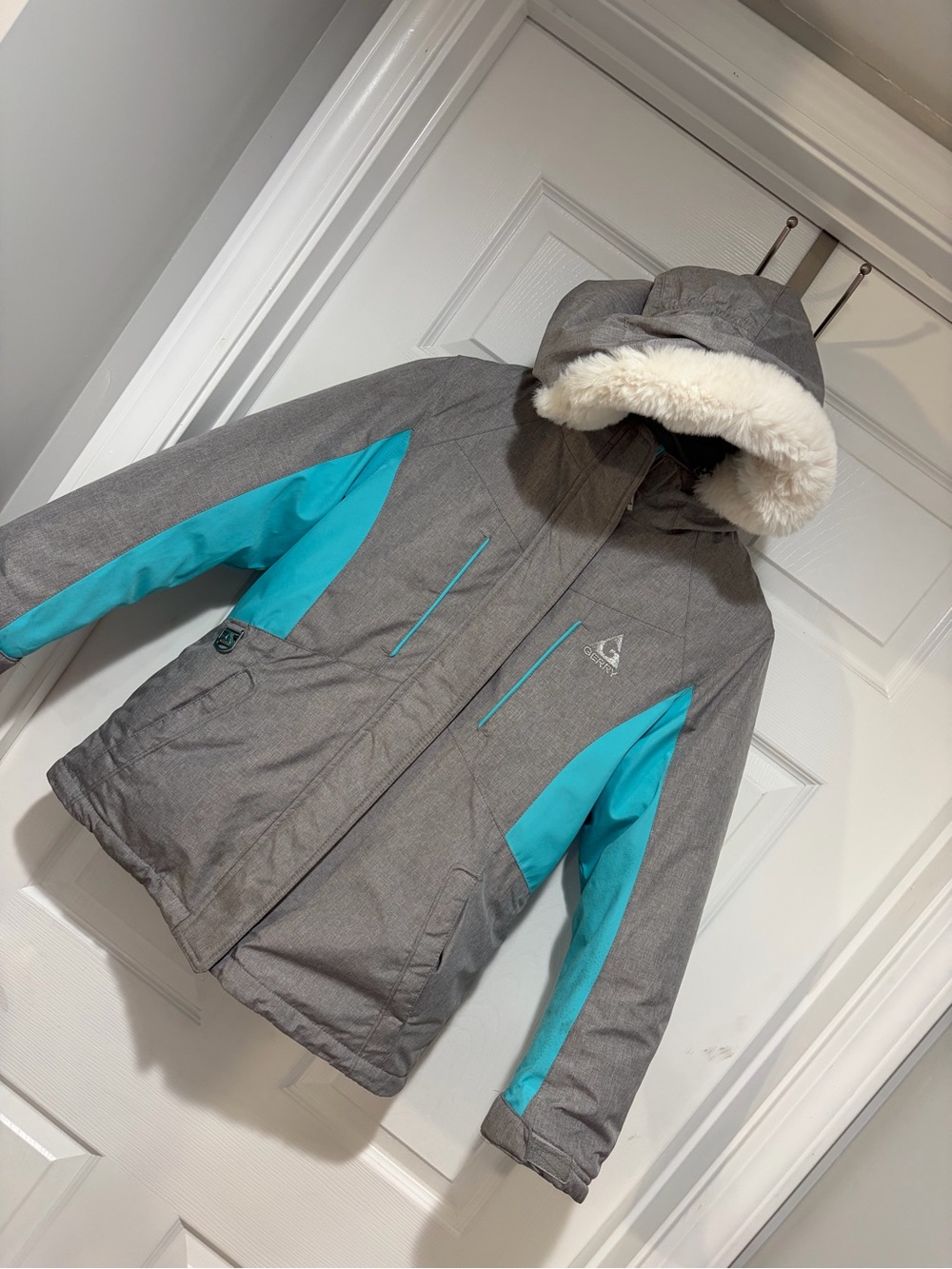 GERRY 3-in-1 Gray & Teal Insulated Winter Jacket with Faux-Fur Hood